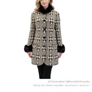 Lio Lo Italy Alpaca Wool Knit Coat Rabbit Fur Trim M/L